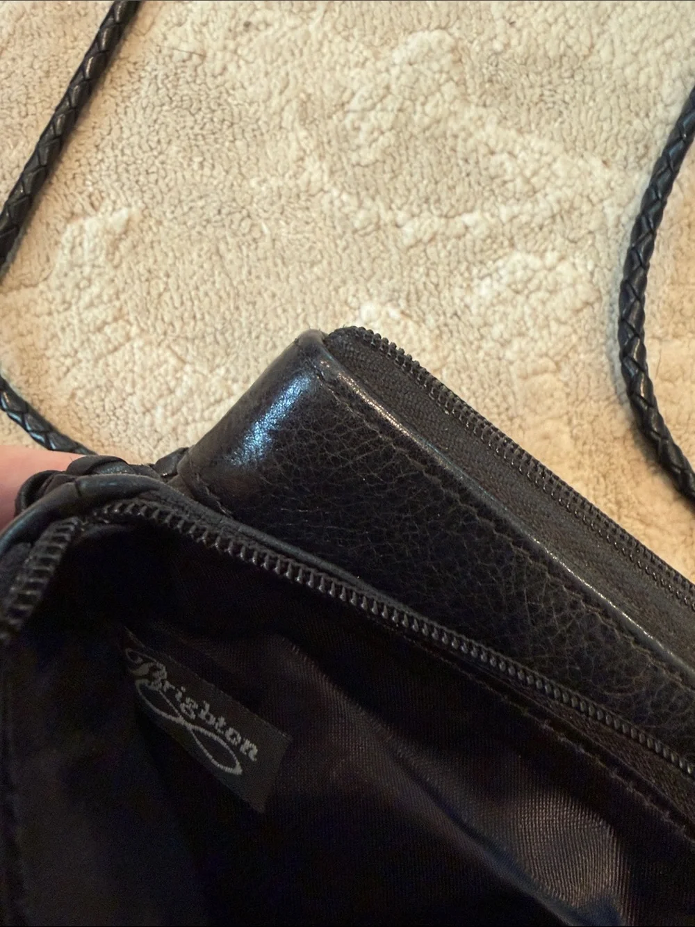 Black Leather Crossbody Bag with Heart Accent